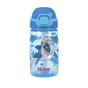 Garrafinha Gliter Com Botão Abre E Fecha 415ml Azul