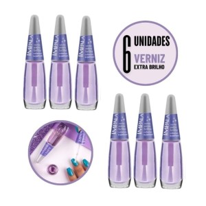 Kit 6 Base De Unha Esmalte Impala Verniz Extra Brilho Cobertura Espelhada 7,5ml