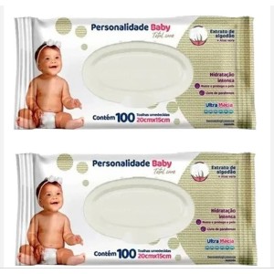 Kit 2 Pacote Toalha Umedecida Personalidade Baby Total care com 100