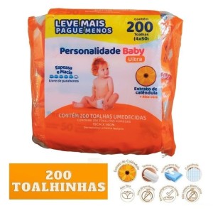 Kit 200 Toalhinhas Umedecidas Personalidade Baby Ultra